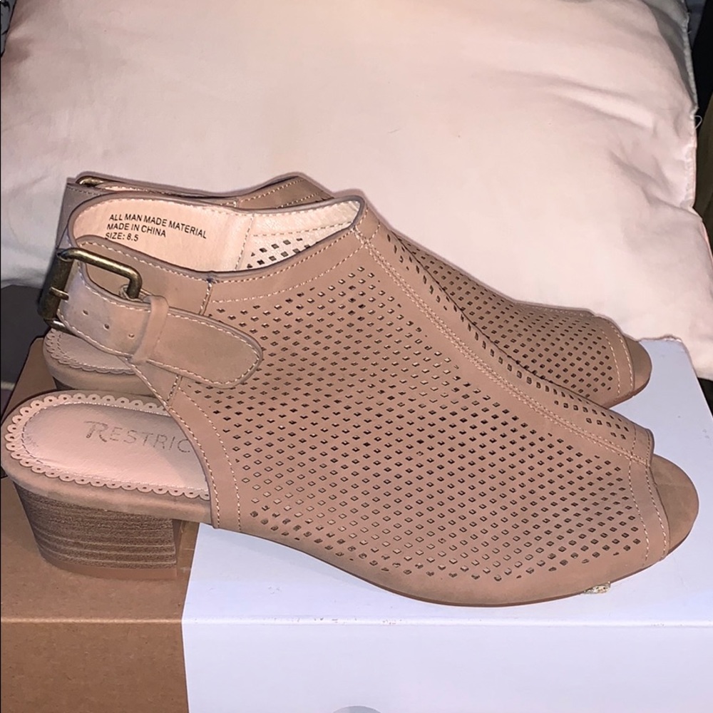 Restricted Beige Peep Toe Mules